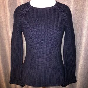 Loft XSP Navy Crew Neck Cuffed Sweater